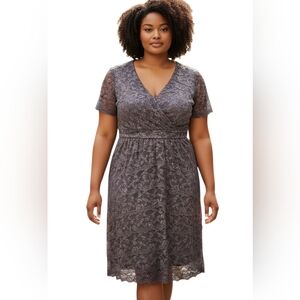 Marina Lace V-Neck Wrap Dress in Charcoal Gray Size 14W
